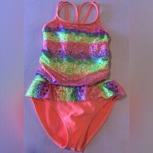 Wonder nation girls multi color neon swimsuit size large